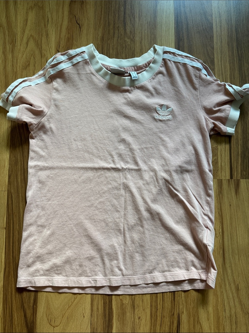adidas Light Pink Short Sleeve Tee with White Stripes